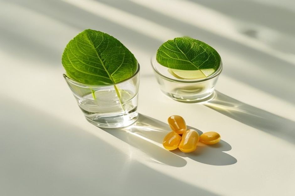Nahrungsergänzung mit Wasser und Blatt