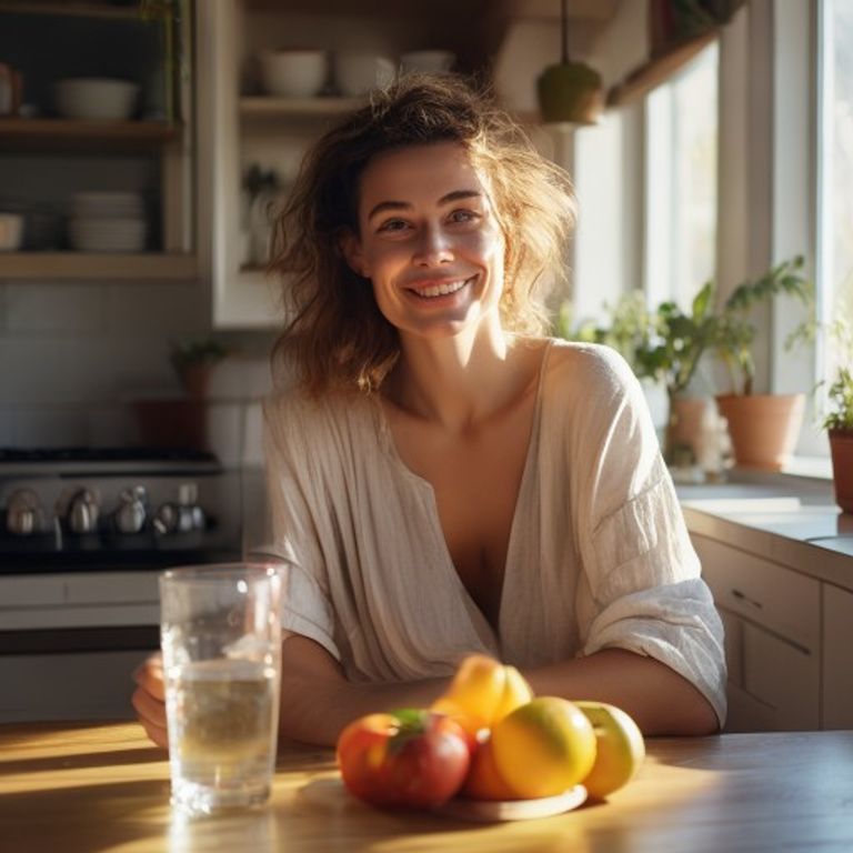 Frau mit frischem Obst – Ferritin und Eisenmangel